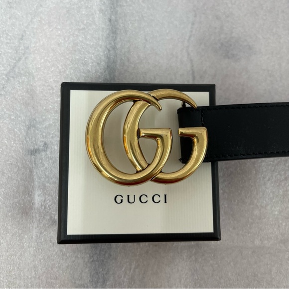 Gucci Marmont Unisex Black smooth Leather 1.25 inches Wide Belt, 39 in - Picture 1 of 6